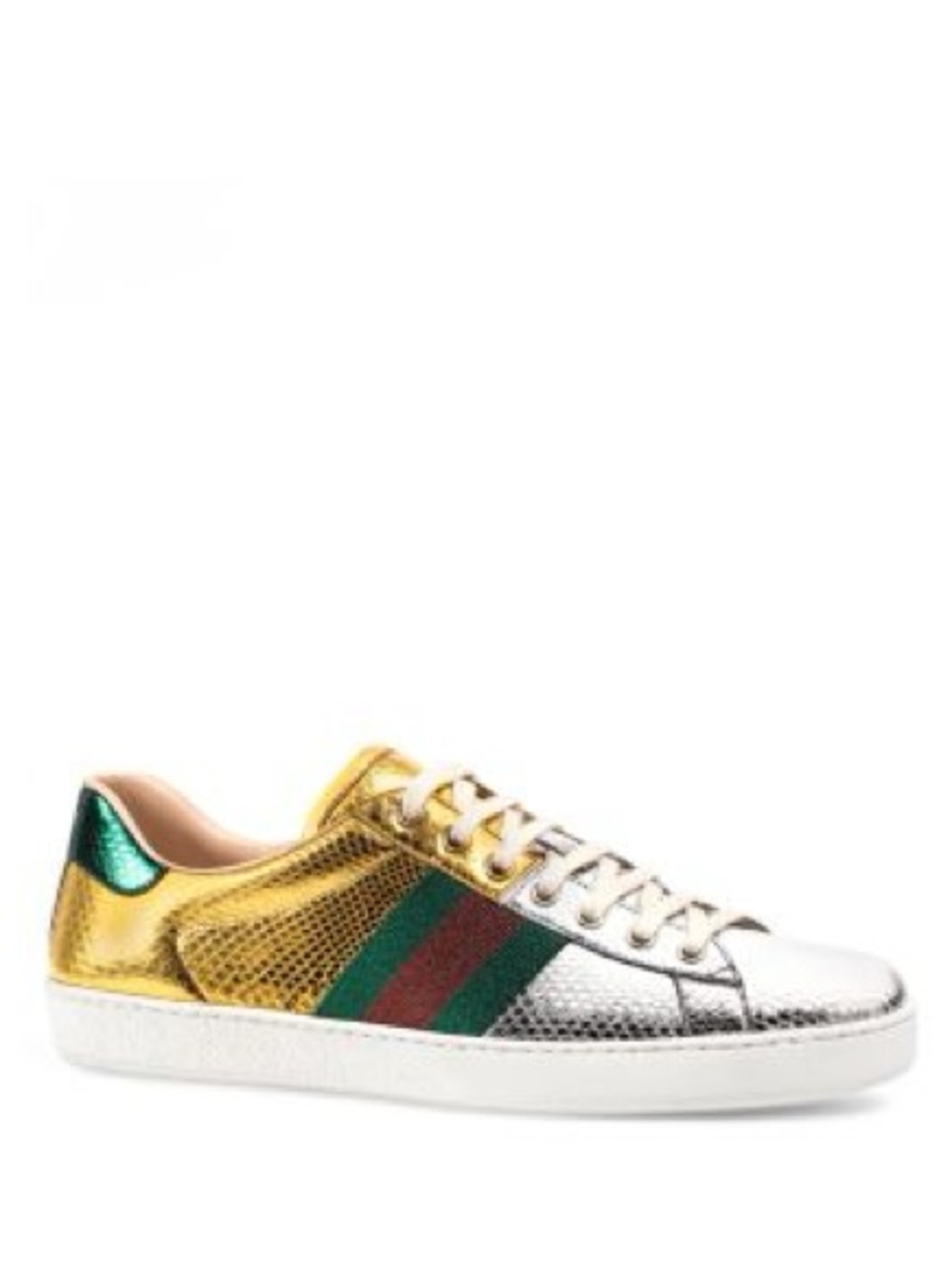 GUCCI New Ace Metallic Snakeskin Sneakers. Size 8. US 8.5